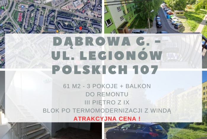 Mieszkanie na sprzedaż w Dąbrowa Górnicza Legionowo Legionów Polskich o powierzchni 61 mkw